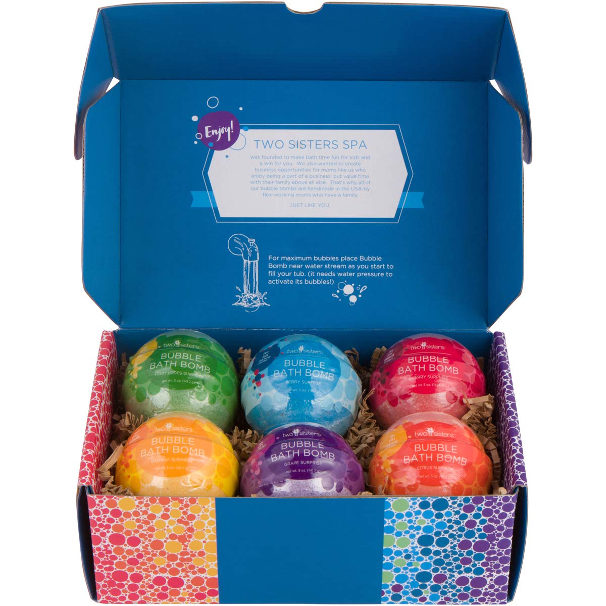Kids Bath Bombs with Surprise Toys Inside (6 Pack) - Releases Color & Bubbles, Won’t Stain Tub, Moisturizing, Large Bubble Bomb, USA Made - Ideal Gift for Girls & Boys by Two Sisters