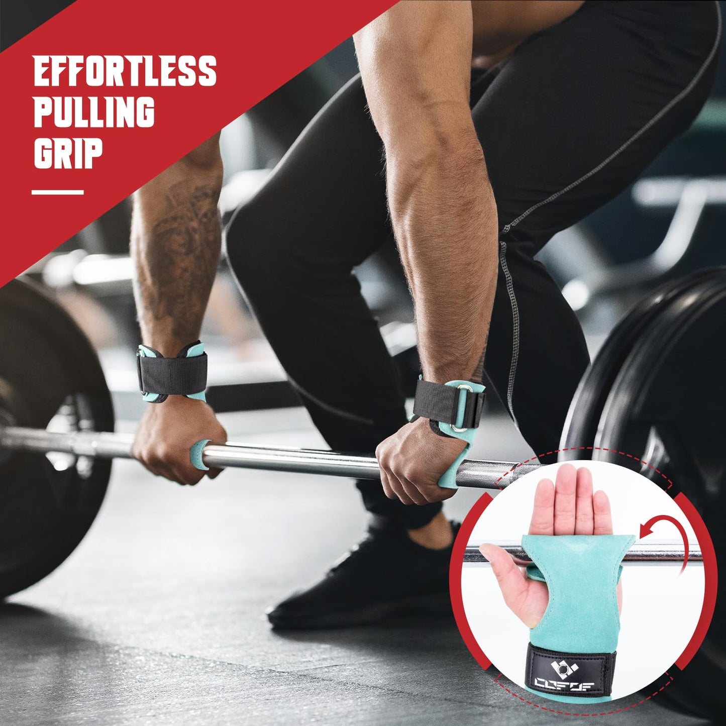 COFOF Weight Lifting Wrist Strap,Double Layer Leather Weightlifting Wrist Strap for Deadlift and Powerlifting, Adjustable Neoprene Padded Gym Workout Lifting Wrist Hooks for Men/Women(Pair)