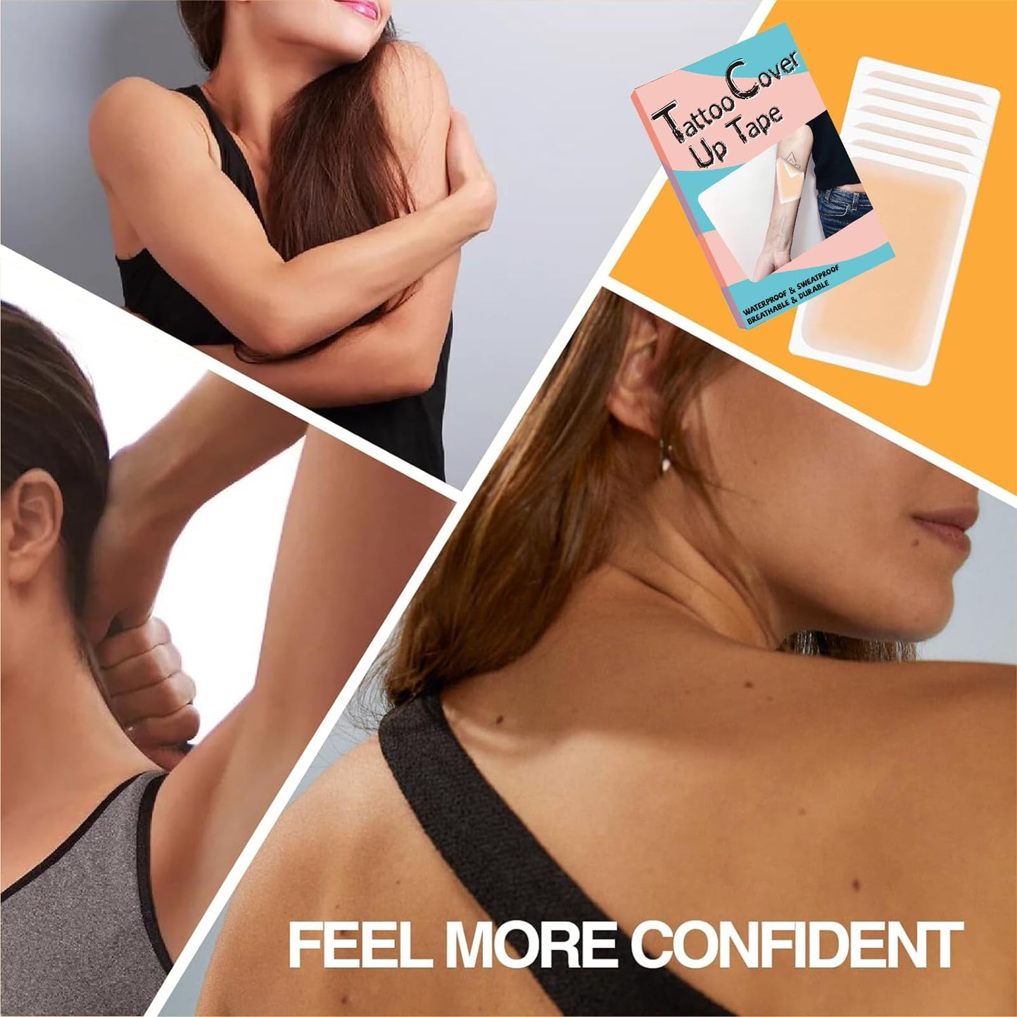 Tattoo Cover Up Patch, Tattoo Cover Up Tape, Ultra Thin Patch for Tattoo Scar and Birthmarks, Invisible Waterproof Skin Tone Concealer Sticker for Covering Up Scars Tattoos, 6 Pcs - Deep Skin