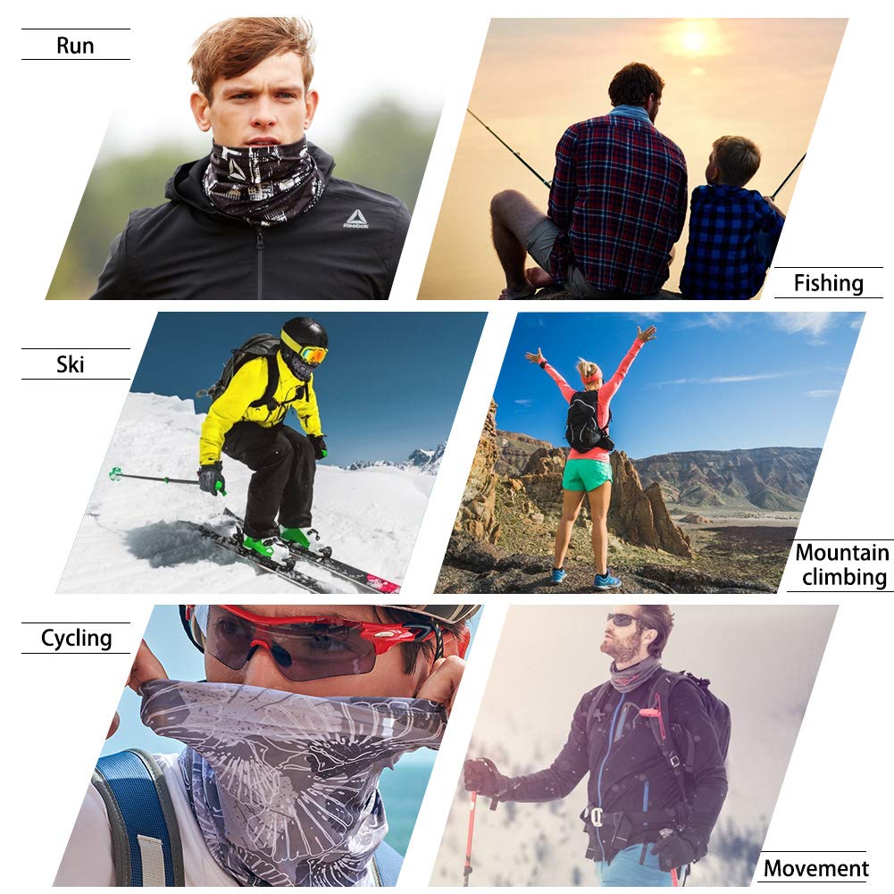 GUIFIER 6 Pack Magic Wide Tube Face Mask,Neck Gaiter, Headwear, Sports Scarf, Boho Bandana, Balaclava, Headband for Women and Men
