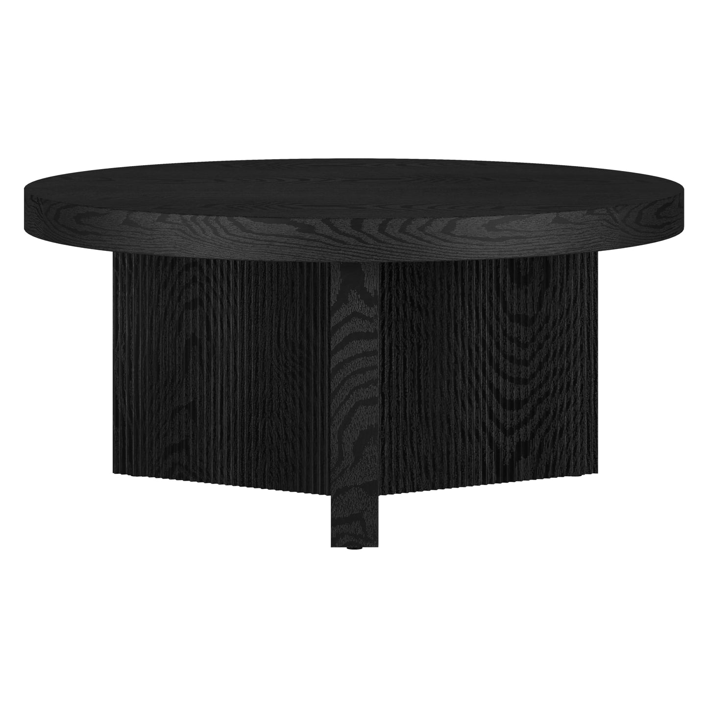 Henn&Hart 32" Wide Round Coffee Table in Natural Black, for Home, Living Room, Bedroom, Entertainment Room, Office