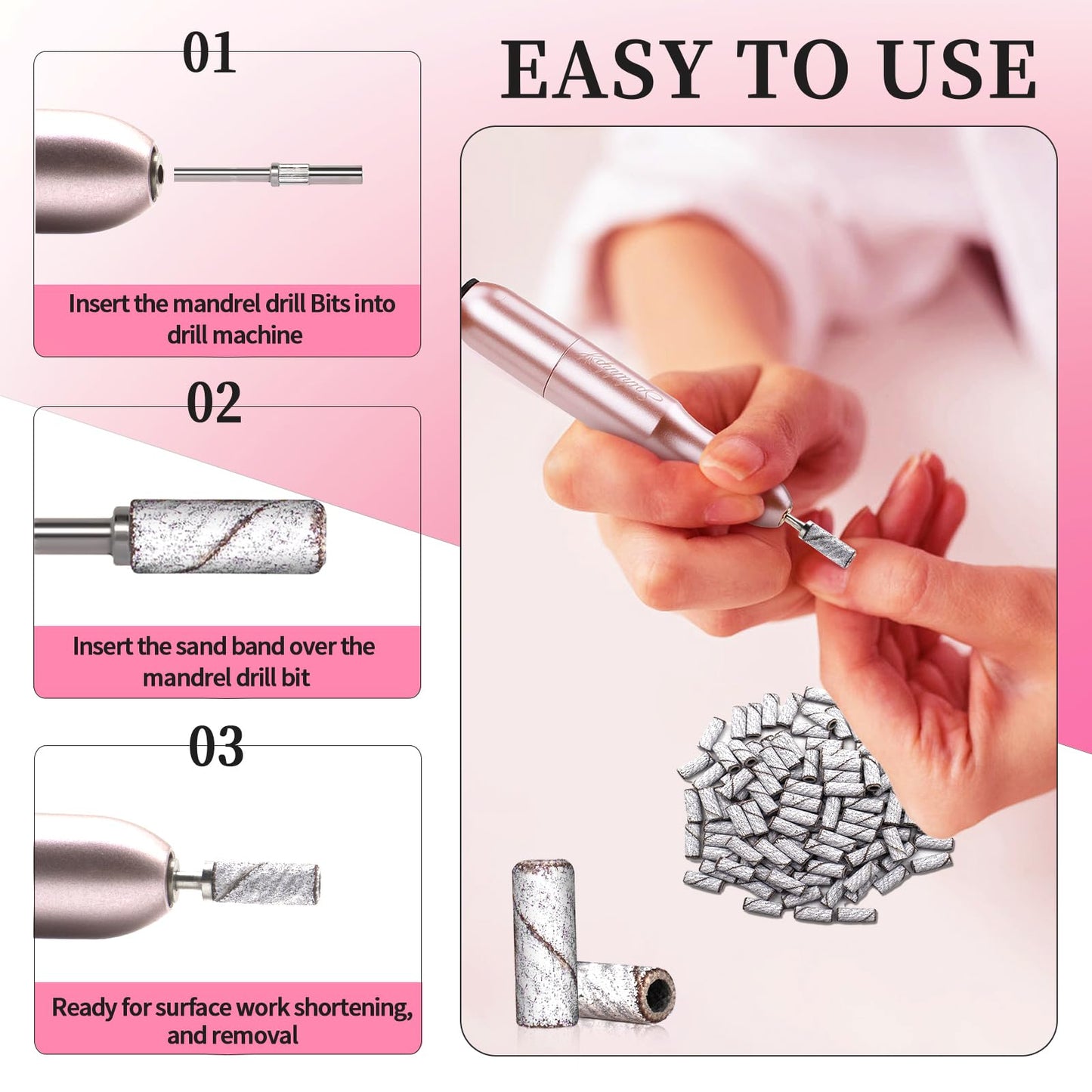 180 Grit Mini Sanding Bands for Nail Drill, 200 Pcs Small Sanding Bands for Nail with 2 Pcs Mandrel Bits, 3.1 MM Nail Sanding Bands for Acrylic Nails Gel Removing Shaping, Manicures and Pedicure