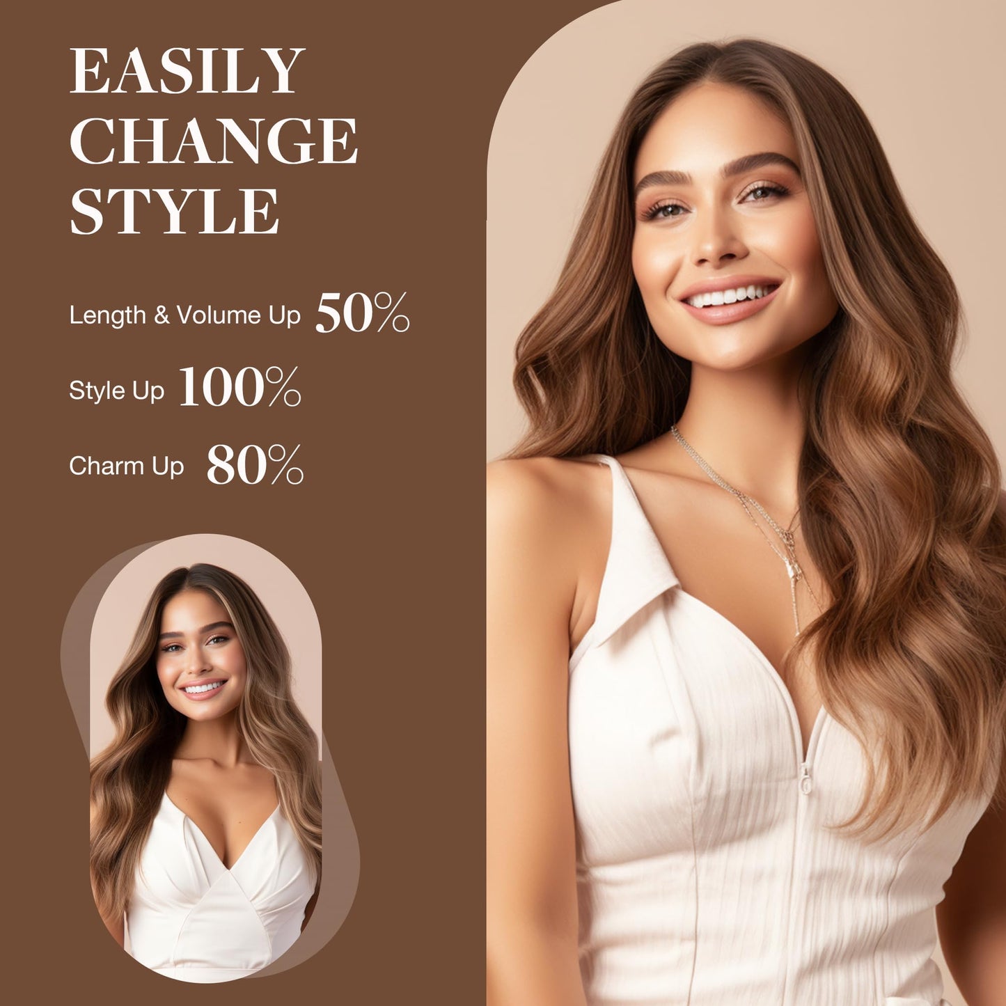 GOO GOO Wire Hair Extensions Human Hair, 350 Copper Natural 14inch 75g, Invisible Wire Hair Extensions with Transparent, Seamless Fish Line Hairpiece