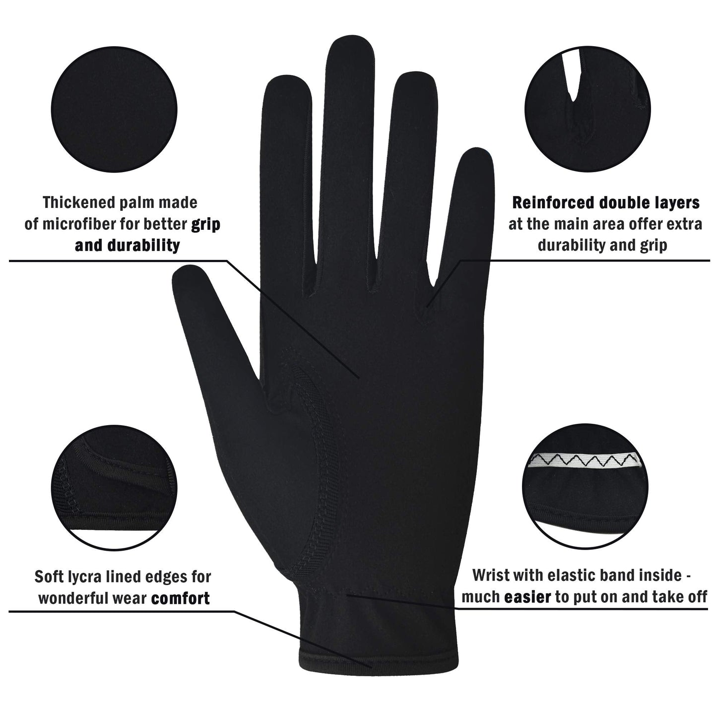 ChinFun Kids Horse Riding Gloves, Children Equestrian Gloves Premium Color-Contrasted, Summer Winter Boys Girls Youth Biking Skiing Gardening Black Size M 8-10