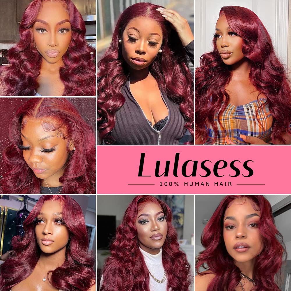 99J Burgundy Lace Front Wigs Human Hair With Baby Hair Pre Plucked 13x4 Body Wave 99j HD Transparent Lace Frontal Human Hair Wigs for Women 99J Glueless Lace Front Wigs Human Hair 18Inch