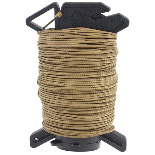 Atwood Rope Ready Rope™ Micro Cord Dispenser 125ft 100lb Test, Camping Gear Survival Tool, Built in Storage, Cutting Blade, Cord Grip, Gear Loop, Made in USA (Coyote)