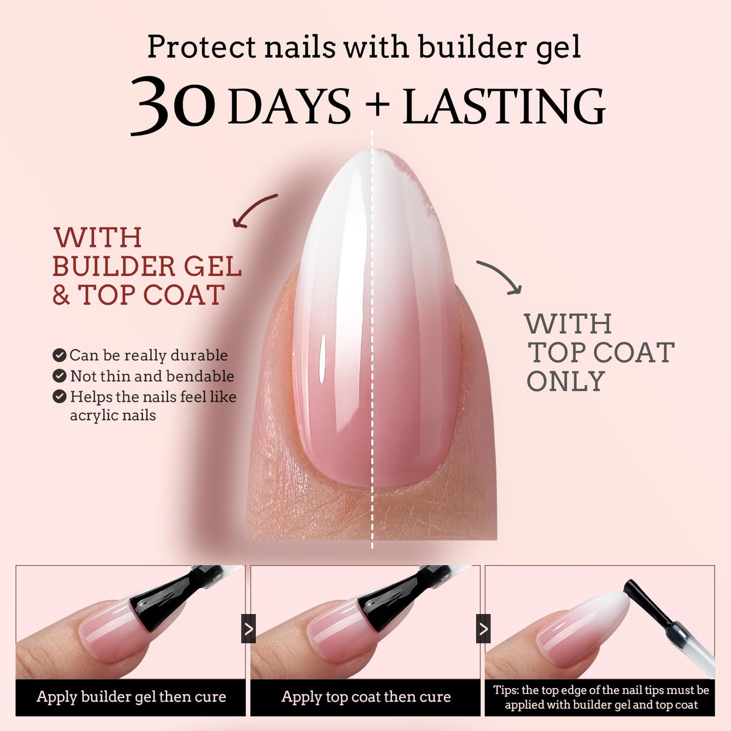 BTArtboxnails XCOATTIPS Ombre Nails - Square Press on Nails Long, 150Pcs Nail Tips Pink White Gradient Soft Gel False Nail Tips Soak Off Fake Nails Extensions DIY 15 Sizes