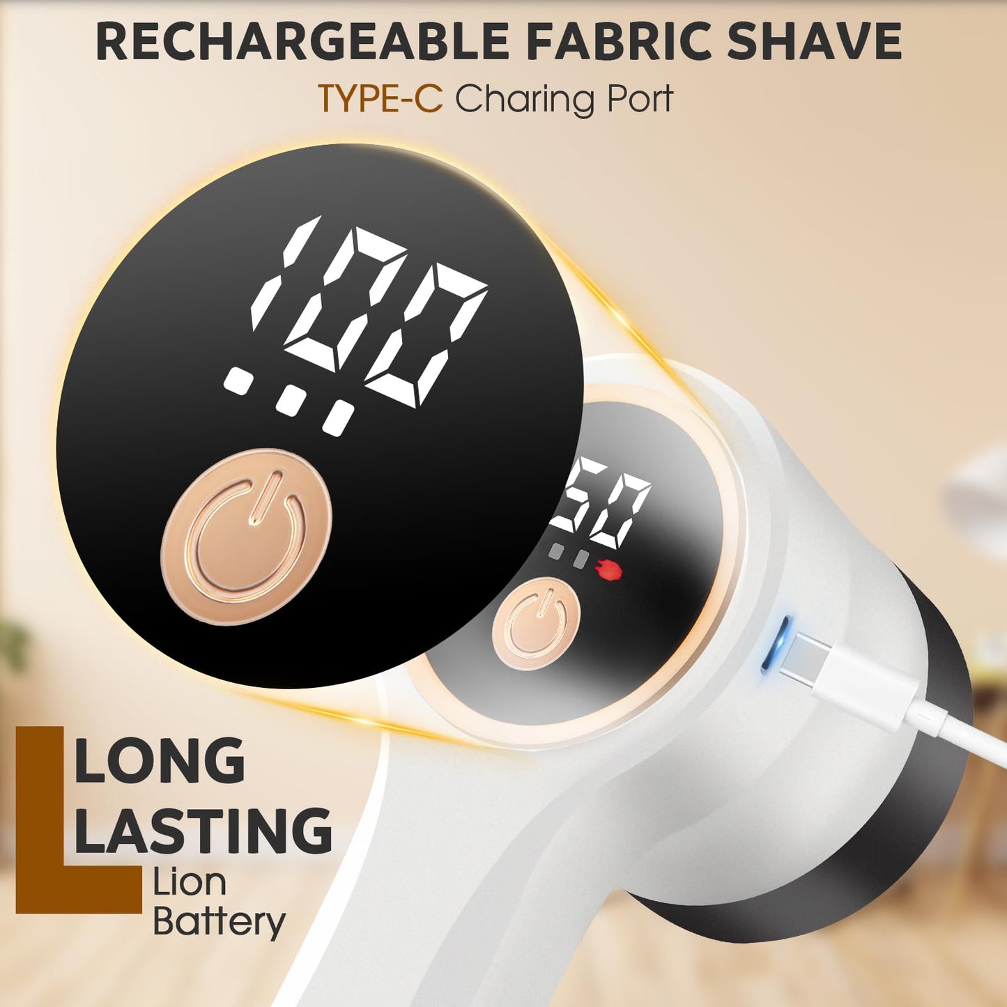 Rechargeable Fabric Shaver,Lint Remover with Digital Display,Electric Portable Sweater Shaver Lint Shaver with 3 Speeds,6 Leaf Blades,Remove Pilling from Clothes,Furniture, Couch, Sweater, Blanket…