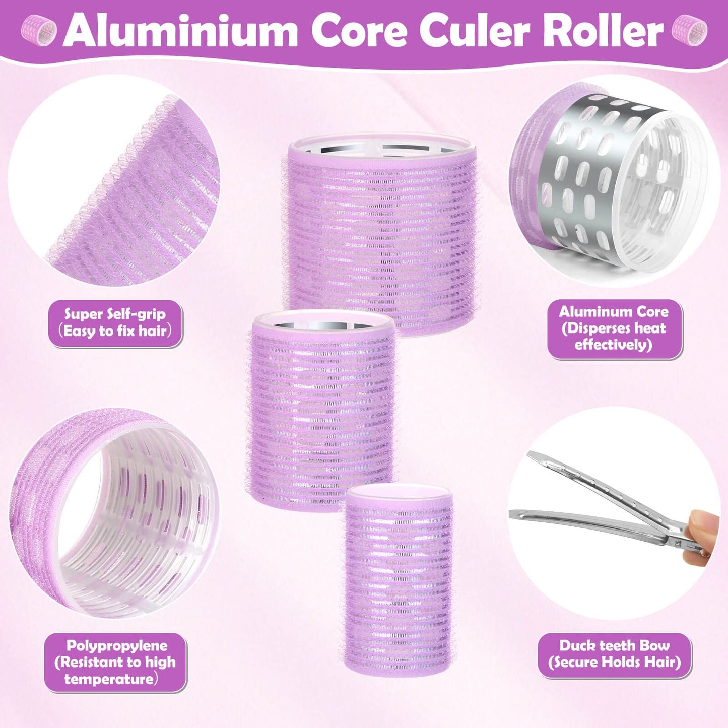 Tetutor Thermal Hair Rollers Set - 30PCS Jumbo Self-Grip Rollers (64mm, 48mm, 36mm) with Clips for Long, Medium, Short Volume and Salon Styling