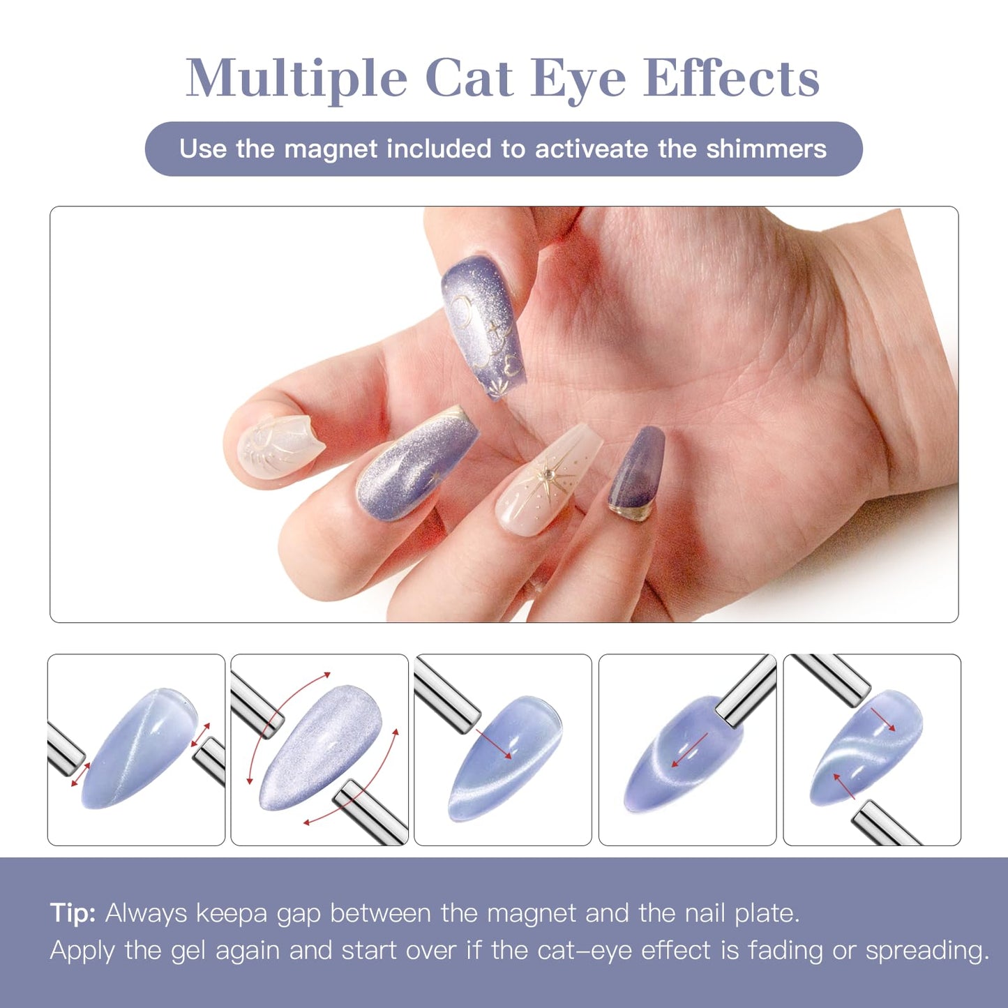 SAGEBIO High-Density & Ultra-Bright Cat Eye Gel Nail Polish with Magnet Stick, 15ml Sparkling Magnetic Gel for DIY Manicure, Long-Lasting Shine - Oceanic Flash