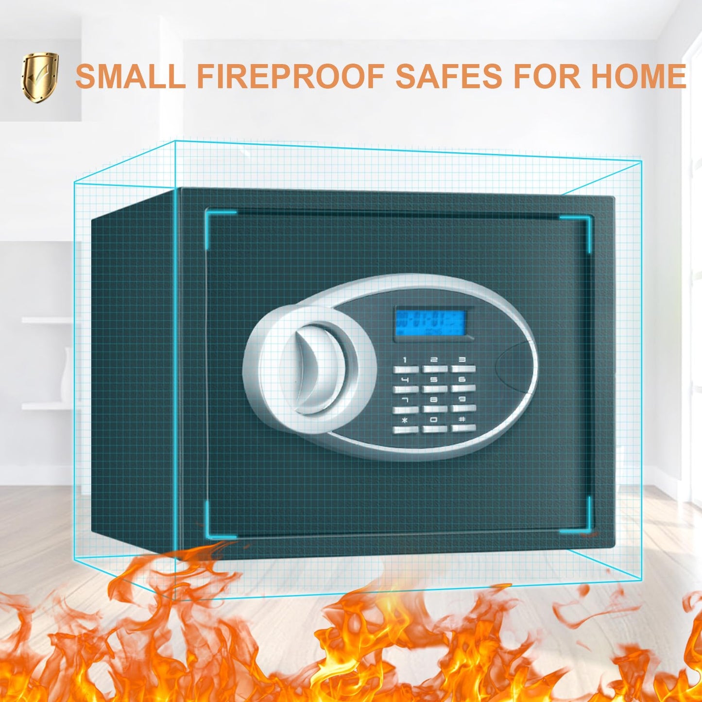 1.2 Cuft Safe Box Fireproof Waterproof for Home, Fire proof Safes with Digital Keypad, Spare Keys and Removable Shelf, Security Fire Safe for Money Firearms Medicine Valuables