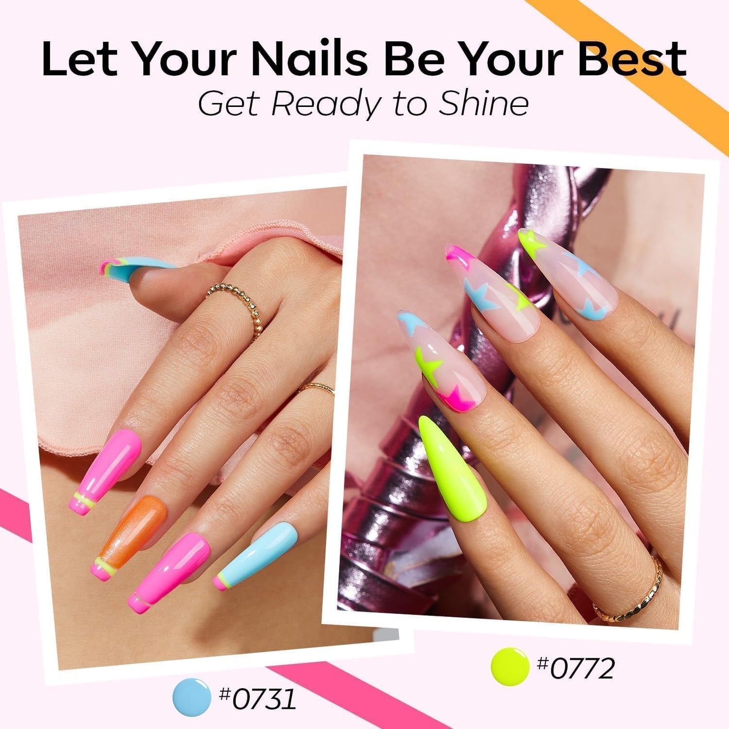 modelones Spring Gel Nail Polish, 6 Colors Tint Neon Hema Free Gel Polish Hot Pink Gittler Purple Blue Orange Yellow Gel Polish Soak Off Uv Led Gel Nail Art Manicure Gift for Girl Women
