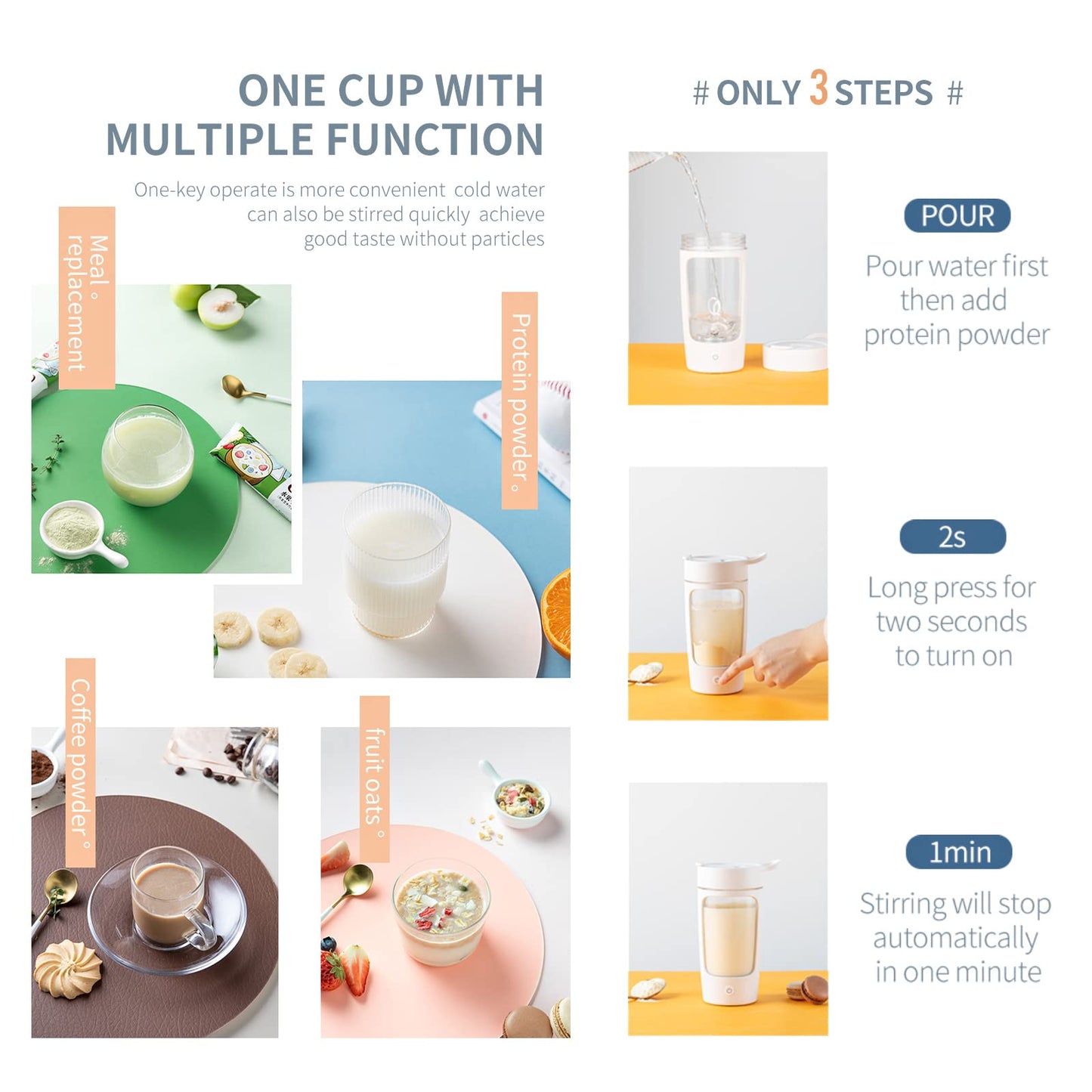 Daasigwaa Electric Shaker Bottle, Blender Bottles For Protein Mixes, | Tritan | BPA Free| Portable Mixer Cup, Rechargeable Shake Cups And Meal Replacement Shakes, 22 oz(Pink)