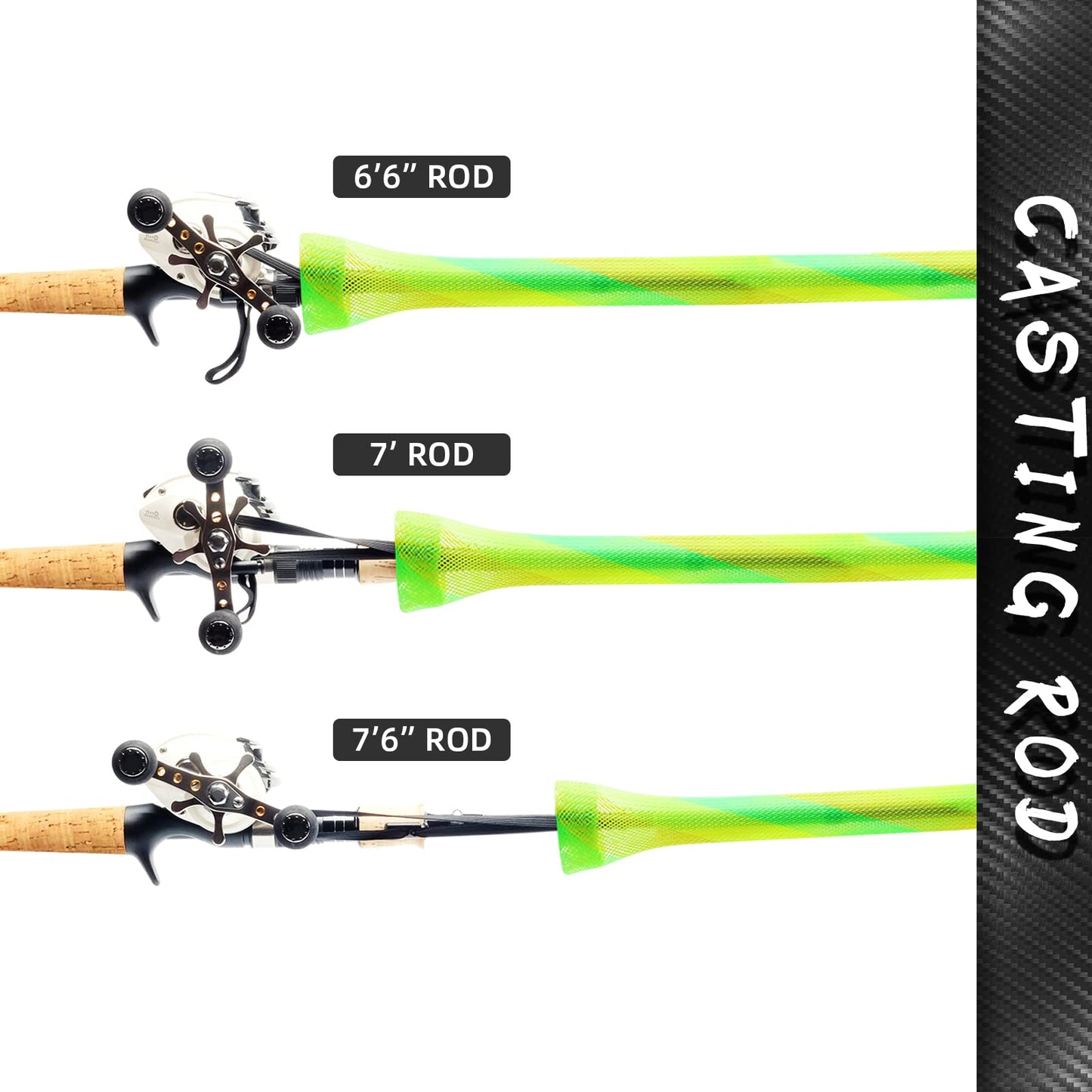 SF Standard Spinning Rod Sock Fishing Rod Sleeve Rod Cover Braided Mesh Rod Protector Pole Gloves Fishing Tools for Spinning Fishing Rod Green-Gold-2PCS Fit Spinning Rod 6-1/2FT to 7-1/2FT