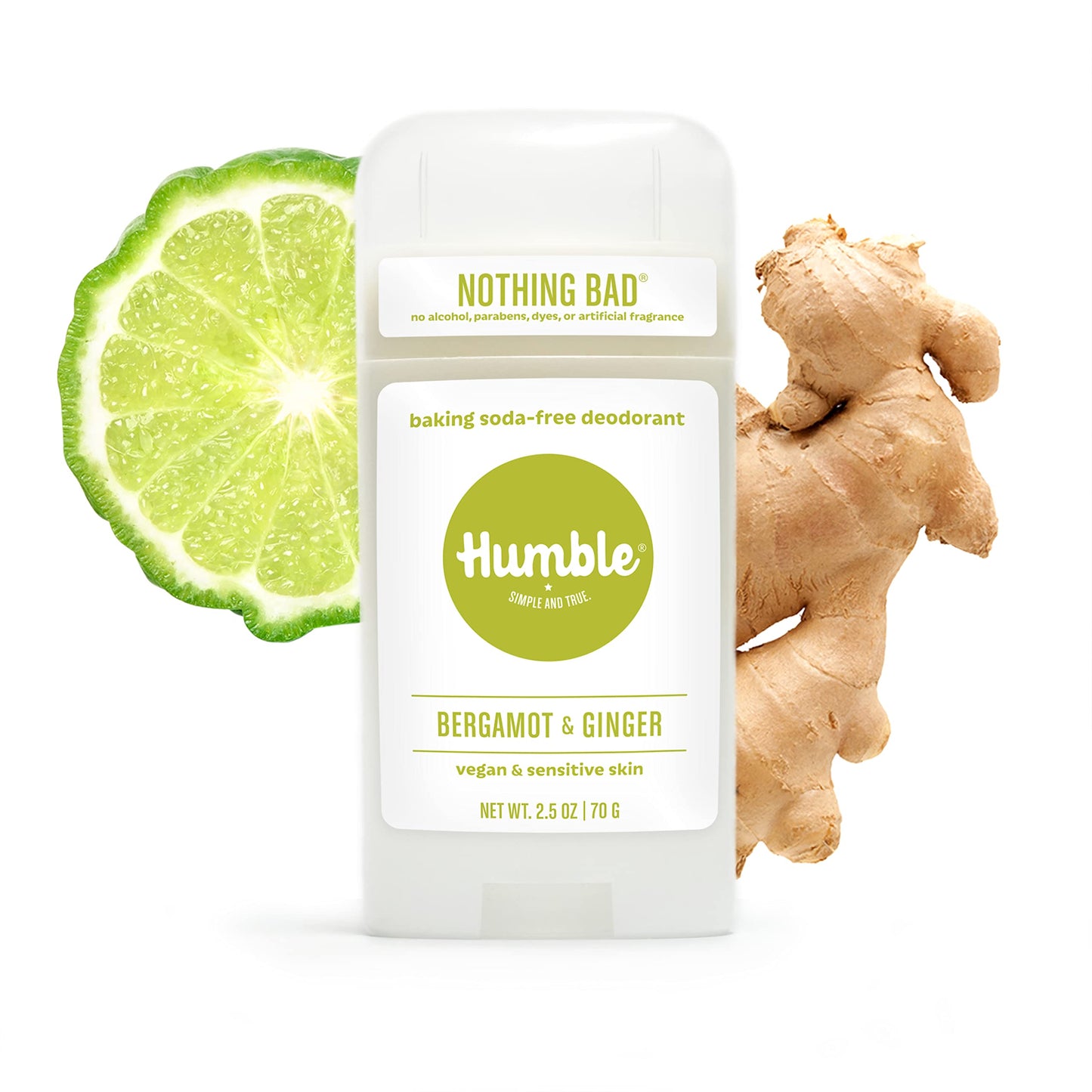 HUMBLE BRANDS Aluminum-Free Deodorant, Vegan and Cruelty- free, Formulated for Sensitive Skin, Bergamot & Ginger, 2.5 Ounce (Pack of 1)
