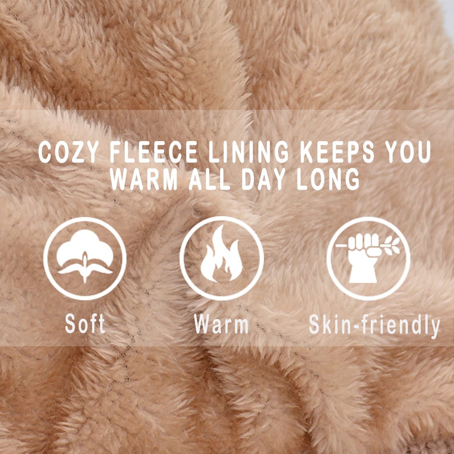 Dawfold Women Knit Beanies Hats Winter Peruvian Cover Ears Faux Fur Crochet Skull Cap with Pompom Fluffy Fleece Lined Khaki