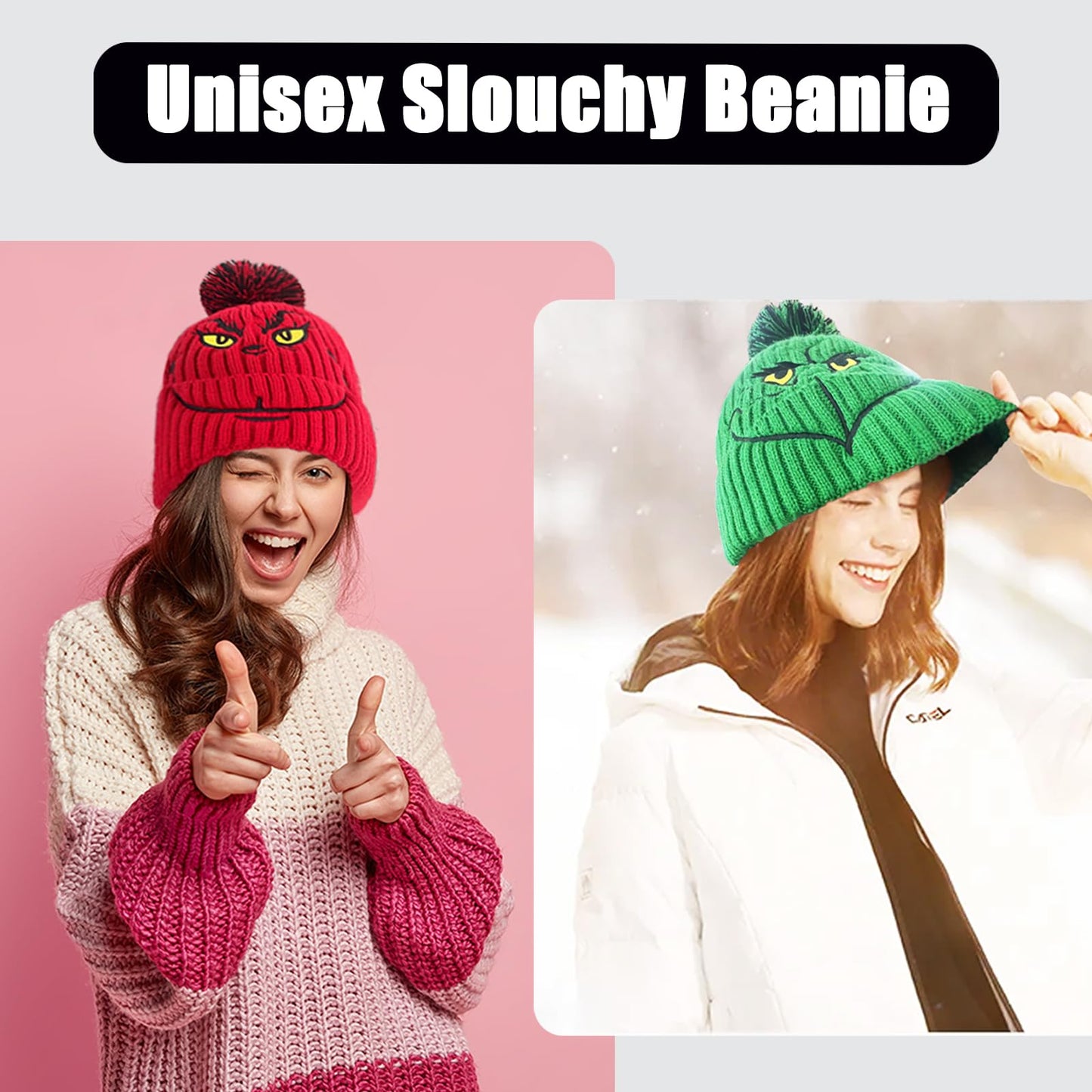 The Grinchmas Christmas Beanies Hats Men Women, Christmas Beanies Green Hat Slouchy Warm Cap Big Face Hats for Men and Women (US, Numeric, 5 1/8, Standard, Green)
