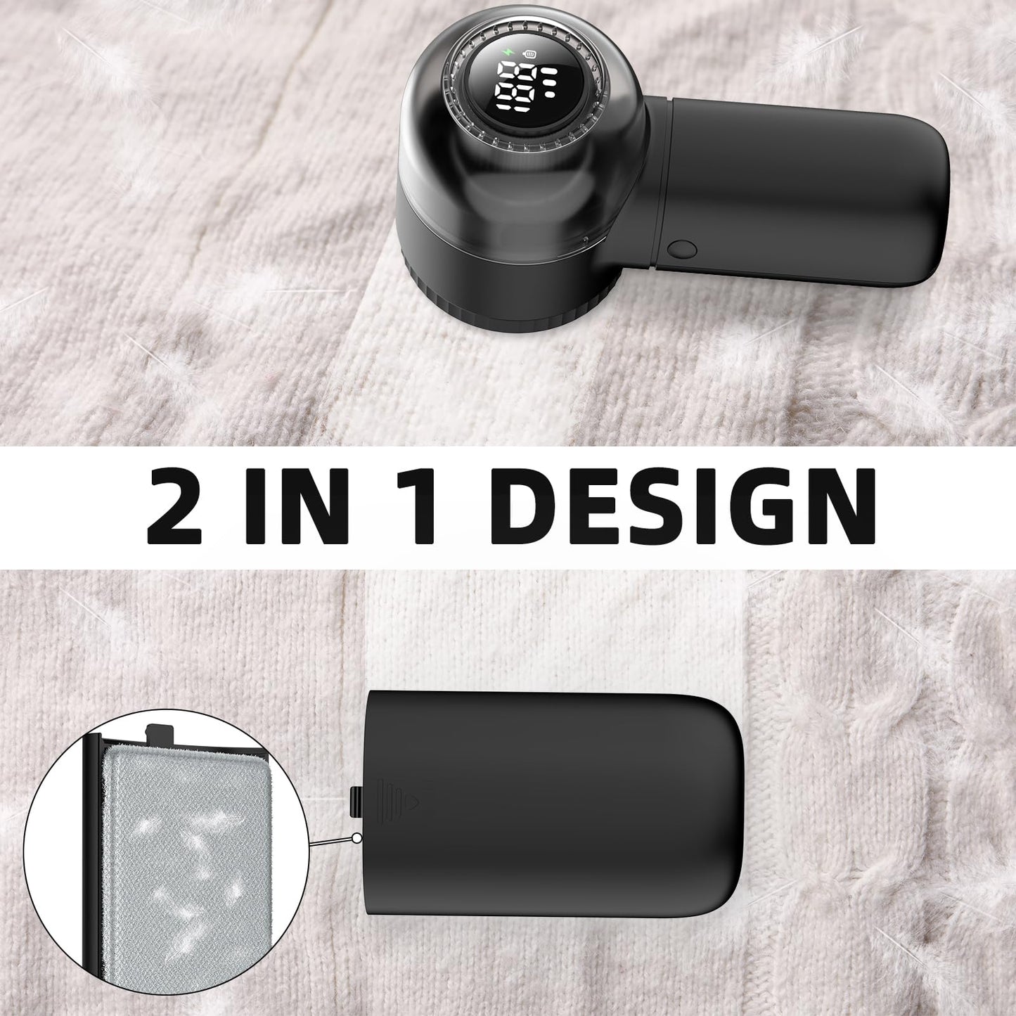 Fabric Shaver Electric Lint Remover Rechargeable Sweater Shaver Dual Protection Removable Bin Easy Remove Fuzz Lint Pills Bobbles (Black)