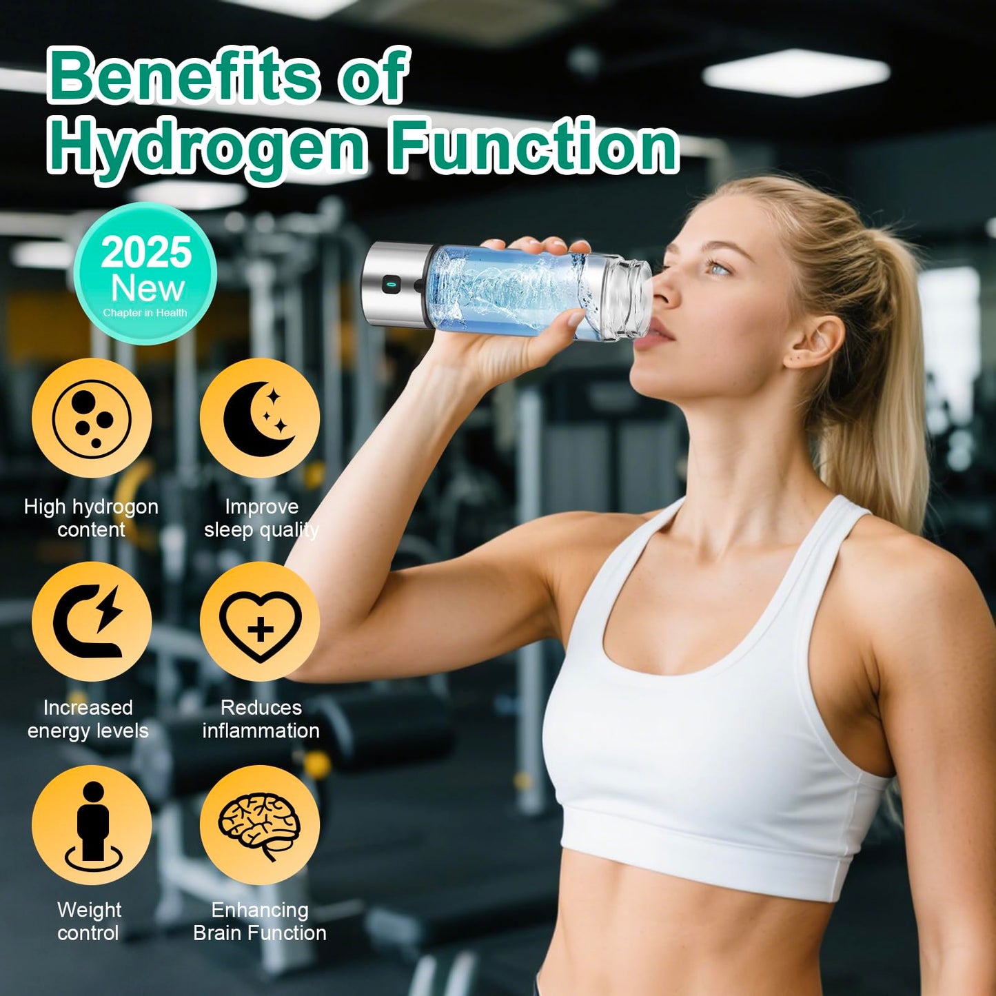 2025 New Hydrogen Water Bottle,Upgraded 16'OZ SPE/PEM 4.0 Tech, 3-Min 2500PPB+ Hydrogen Water Bottle Generator,Rechargeable Hydrogen Water Machine,Portable for Home,Office,Travel & Gifts