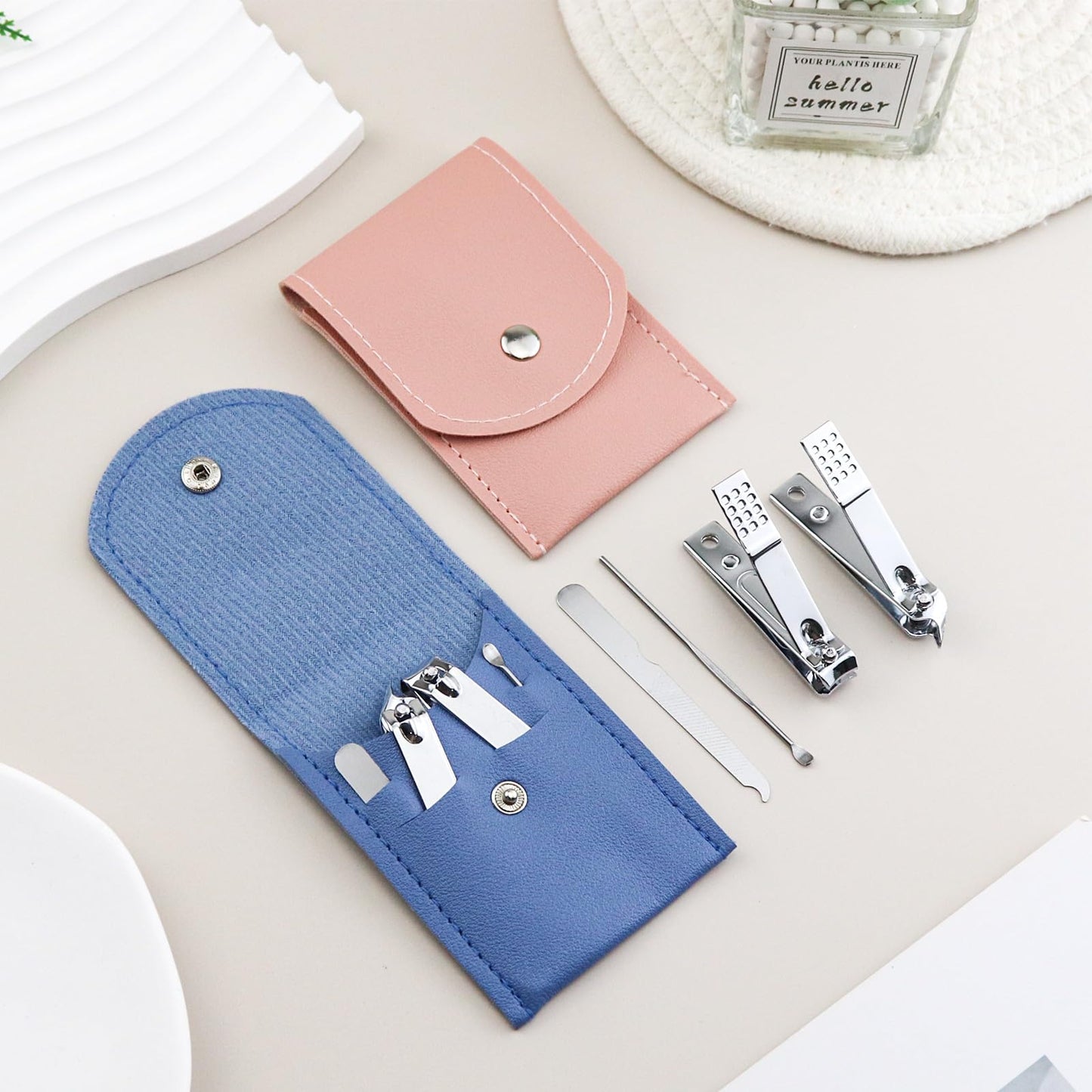 HAIFOTRVA 30 Sets Finger Nail Clipper Set Bulk,4 in 1 Adult Stainless Steel Travel Manicure Kit with Case Individually Wrapped Nail Clippers Bulk for Homeless,Hotel,Charity(2 Colors)