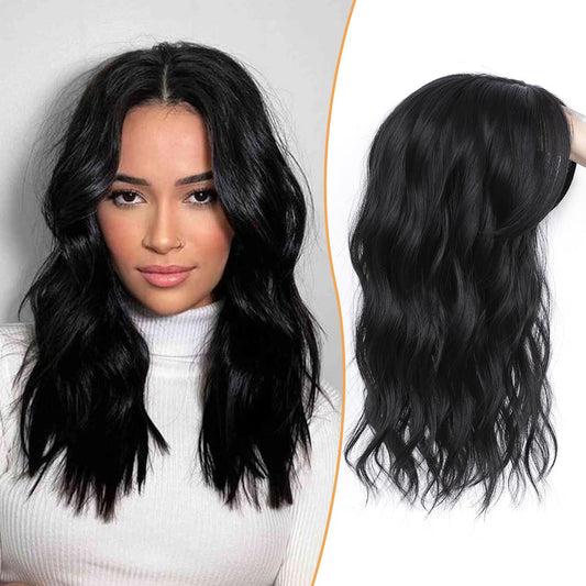 PANEWAY Hair Topper 16Inch Hair Toppers For Women Wavy Curly Natural Black Clip In Hair Topper Add Hair Volume Synthetic Wiglets Hair Pieces For Women