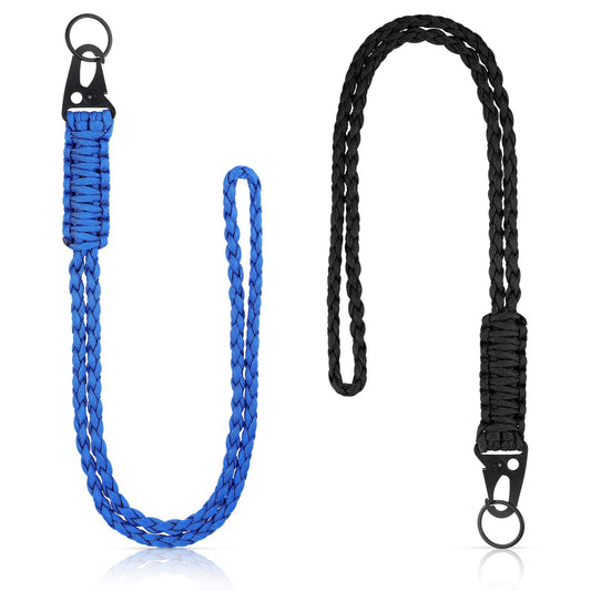 Frienda 2 Set Heavy Duty Paracord Lanyard Necklace Whistles Strap Braided 550 Keychain Lanyard for Outdoor Activities (Black, Blue)