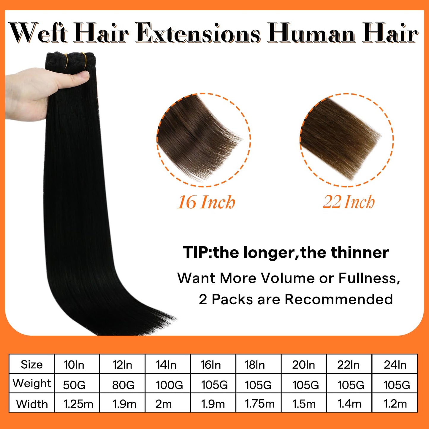 Full Shine Sew In Hair Extensions Real Human Hair Black Weft Hair Extensions Human Hair Sew In Extensions Double Weft Color Jet Black Hair Extensions Human Hair Extensions Sew In Bundles 22Inch 105G
