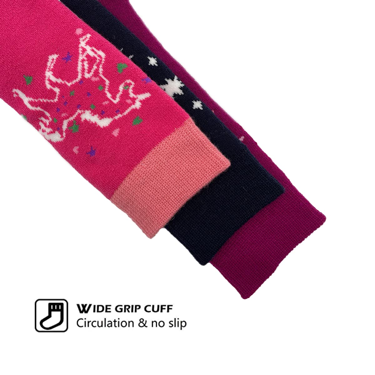 HIGHCAMP 2 Pairs Toddlers Merino Wool Winter Snow Socks Over-The-Calf Kids Boy Girl Ski Snowboard Sock,Unicorn XS