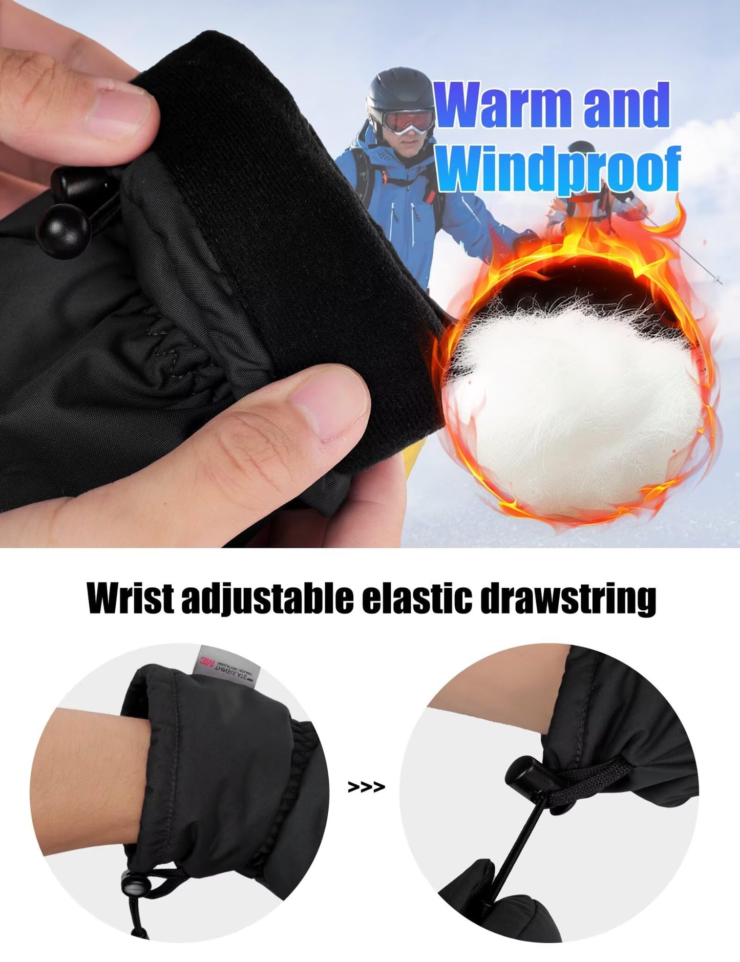 INPAKO Ski Gloves Men & Women -10℉ Waterproof 3M Thinsulate Winter Touchscreen Snow Gloves for Snowboarding