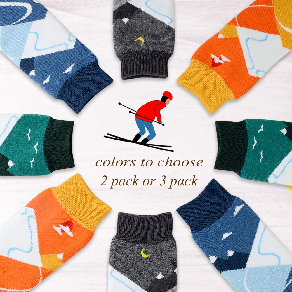 FanNicoo 2 Pack Kids Ski Socks OTC Warm Soft Non-Slip Cuff Winter Skiing Outdoor for Girls Boys(Gray+Orange), Small