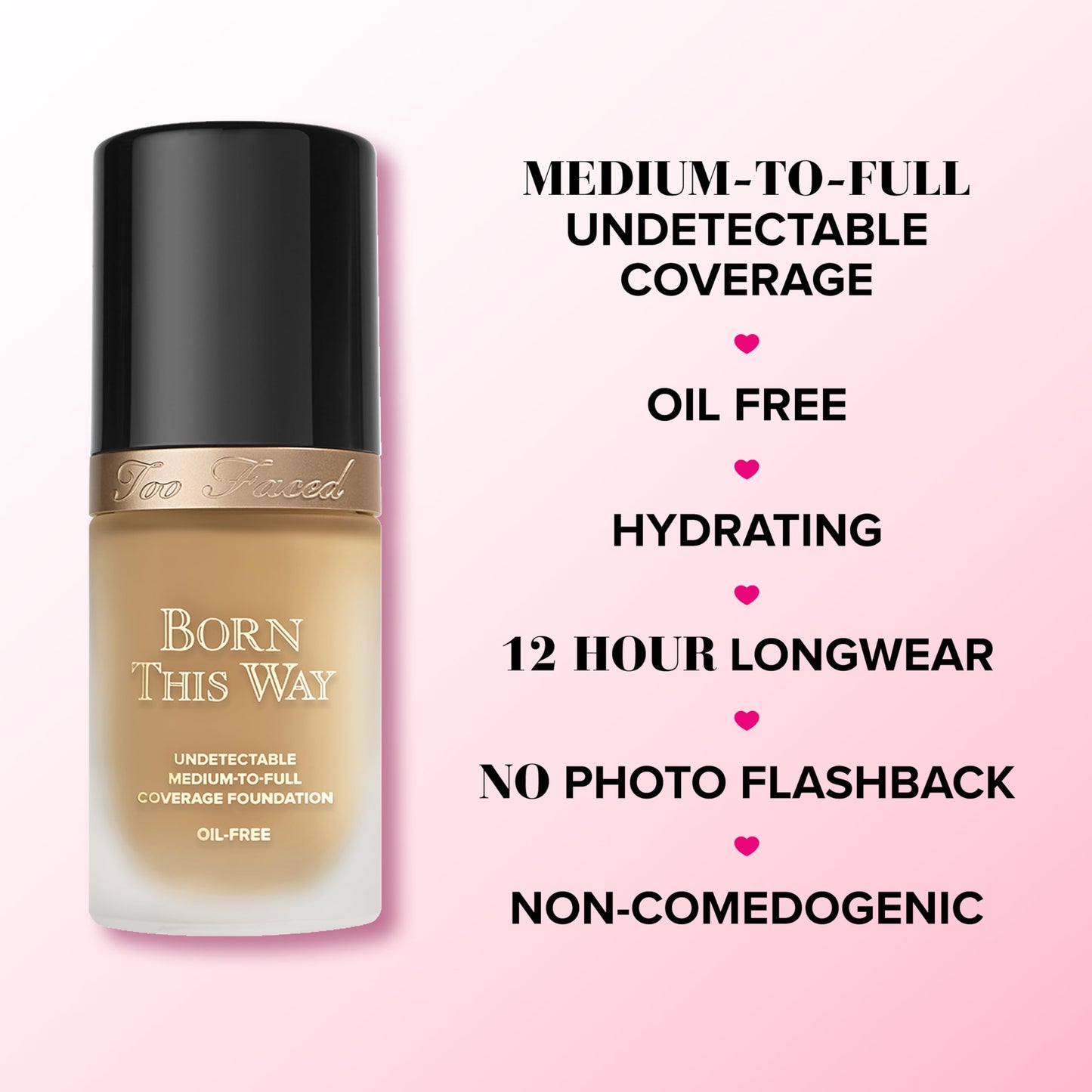 Too Faced Born This Way Natural Finish Longwear Liquid Foundation | Medium-To-Full Coverage | Hydrating + Oil Free, 1 Fl Oz, Warm Nude