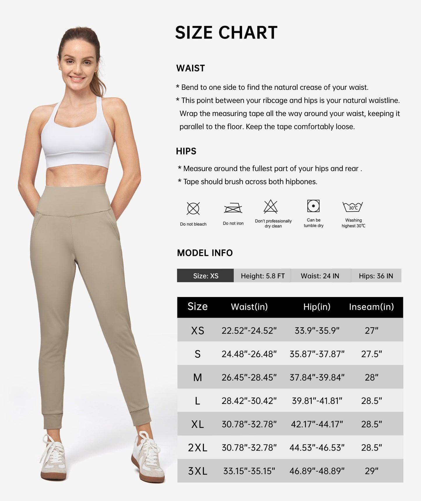 Willit Women's Fleece Lined Jogger Pants Zipper Pockets Water Resistant Winter Hiking Sweatpants Thermal Running High Waisted Khaki XXL