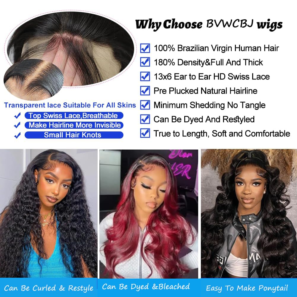 13x6 Body Wave Lace Front Wigs Human Hair for Women 13x6 HD Lace Front Wigs Human Hair Pre Plucked Bleached Knots With Baby Hair 180 Density Body Wave Frontal Wig 24 Inch