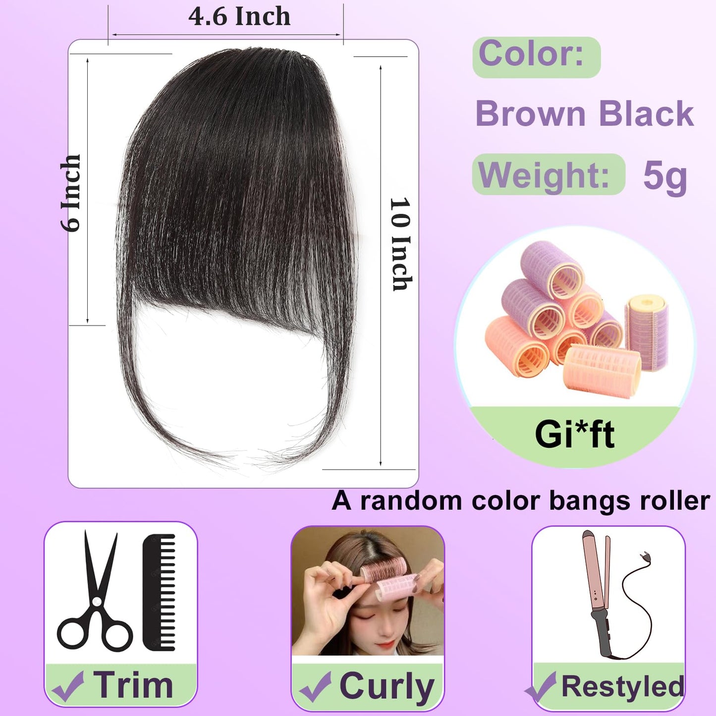 GHDXIWEYU 100% Human Hair Clip in Bangs,Women Air Thinning Curtain Flat Brown Black Bangs, Natural Curved Wispy Bangs,Faux fake Bangs