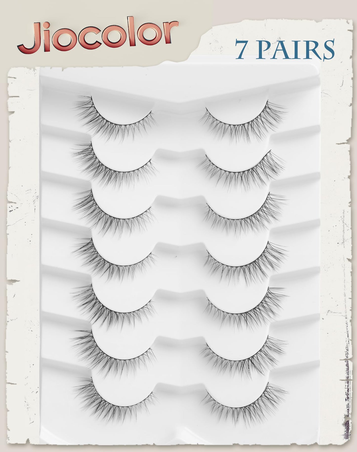 Cat Eye Lashes Natural Look Wispy Foxy Eye Lashes Pack 3D Volume Faux Mink Eyelashes C Curl Thin Band False Eyelashes 9 mm 7 Pairs S6