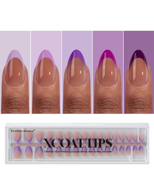 BTArtboxnails XCOATTIPS Purple French Tip Press On Nails - Short Press On Nails Almond, Soft Gel Nail Tips, 160Pcs Soak Off Acrylic Brown Fake Nail Extension in 16 Sizes