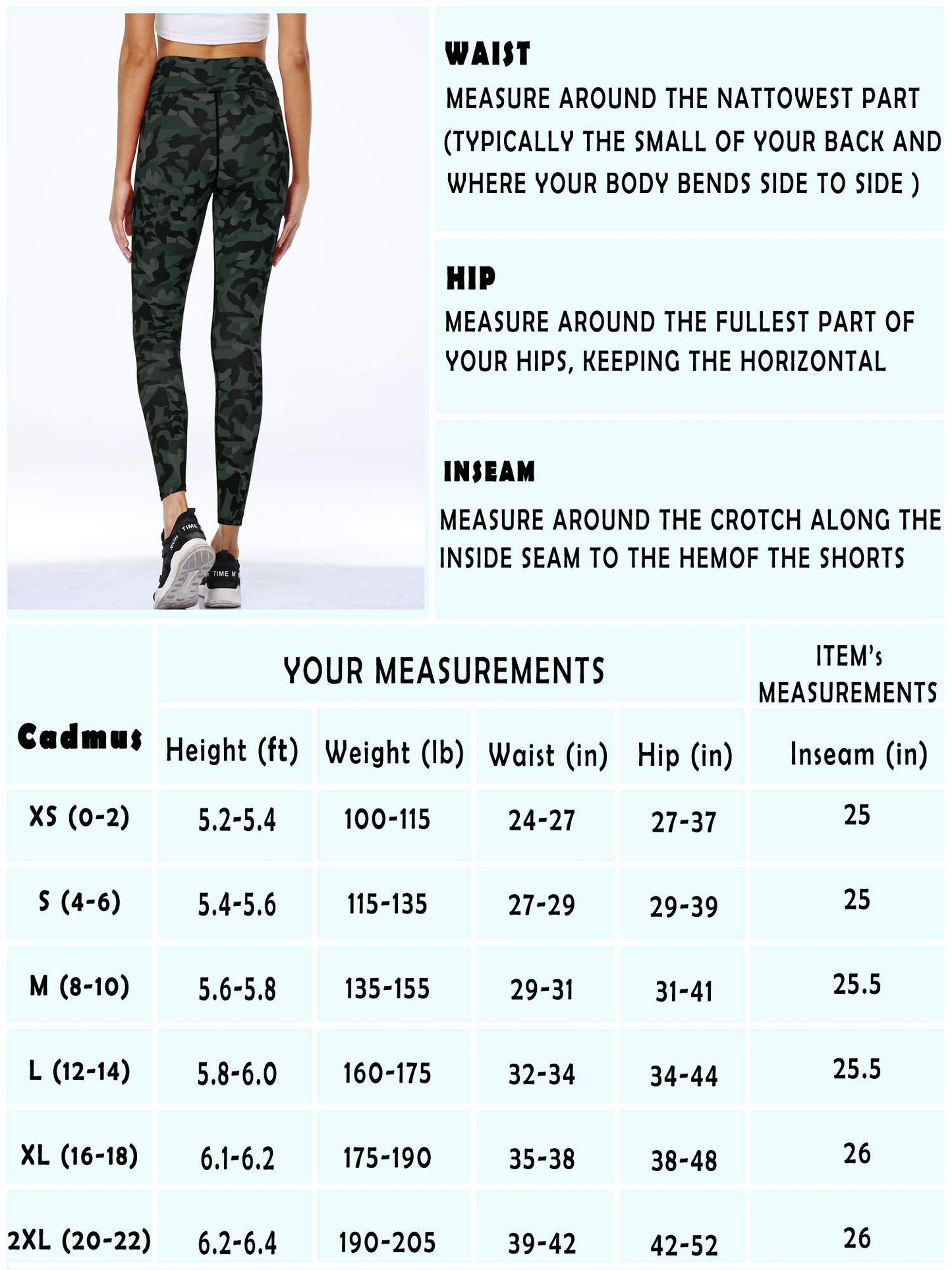 CADMUS Womens High Waist Workout Leggings Running 4 Way Stretch Yoga Pants, Green Camo, X-Large