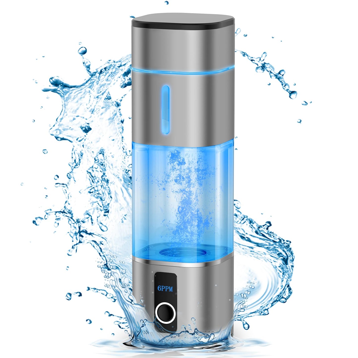 Amzany Hydrogen Water Bottle 6000-8000PPB, Portable Hydrogen Generator, Ion Water Bottle with LED Display, Suitable for Office, Travel and Daily Drinking