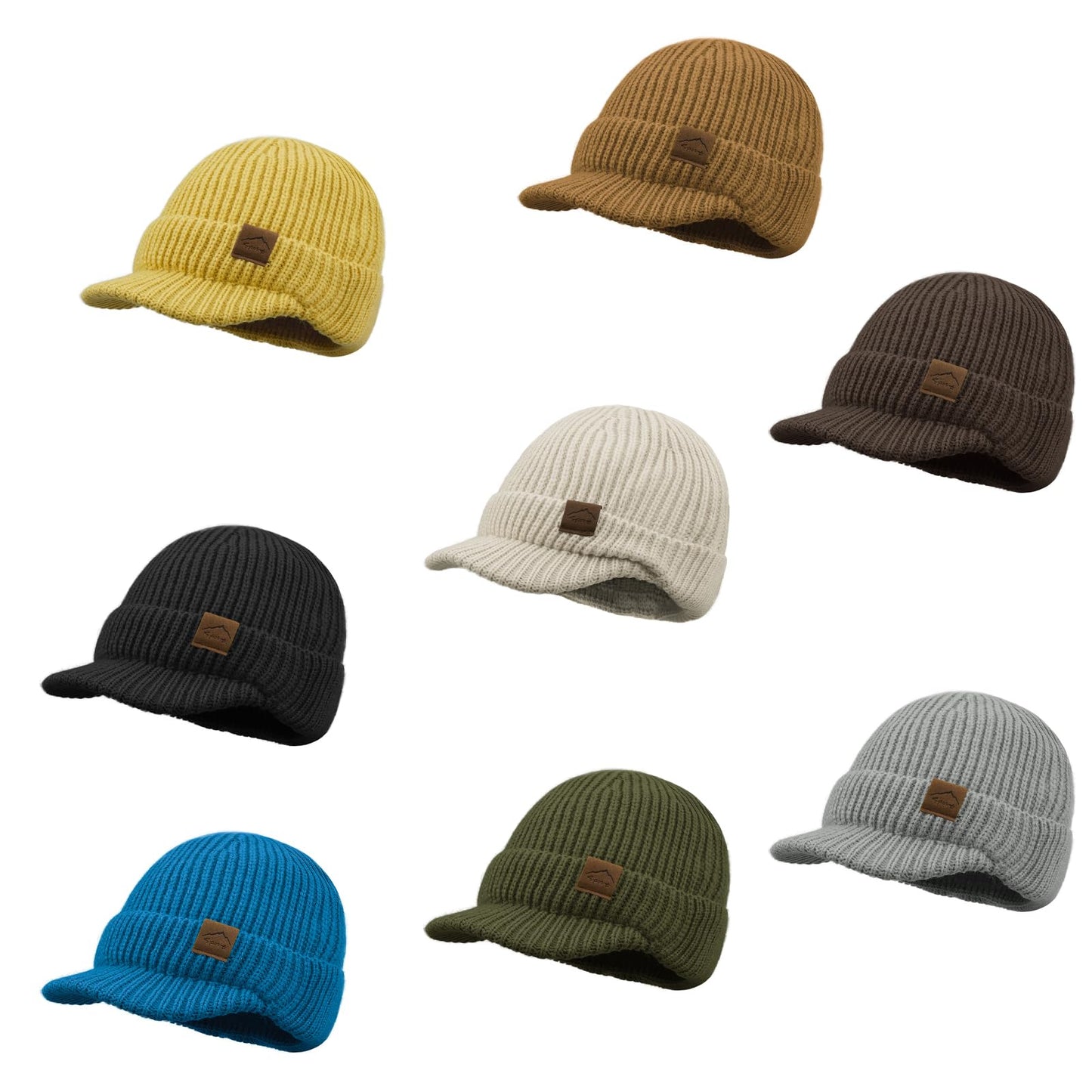 Croogo Winter Men Hat Knit Cable Visor Beanie with Fleece Lining Newsboy Cap with Brim for Outdoor Sport Beanies,Brown-DNBC1