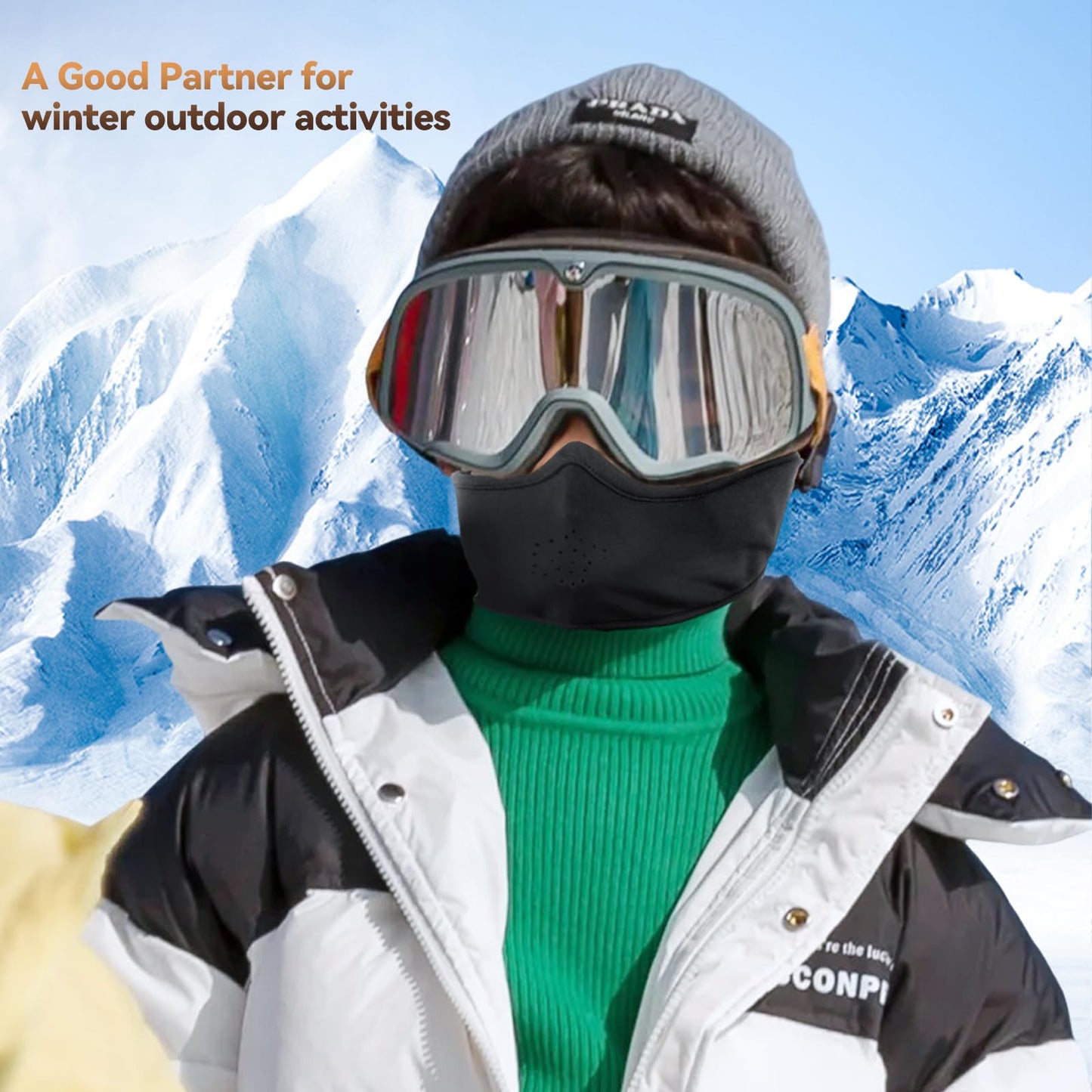 Kids Balaclava Ski Mask- Thermal Fleece Full Face Cover Winter Balaclava with Movable Face Part for Skiing Skating Cycling Black