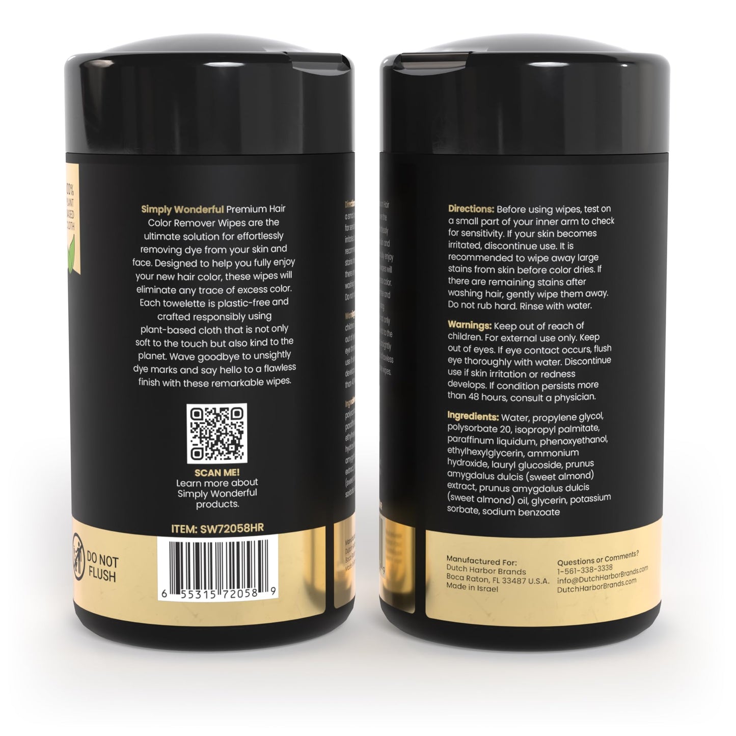 Simply Wonderful Hair Color Remover Wipes for Face & Skin - 100 Count Plant-Based Cloth Towlettes, Non-Irritating Almond Oil Infused for Skin Protection