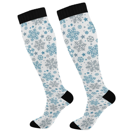 Blue Snowflakes Compression Socks for Women and Men Circulation Winter Long Socks for Athletic Running 1