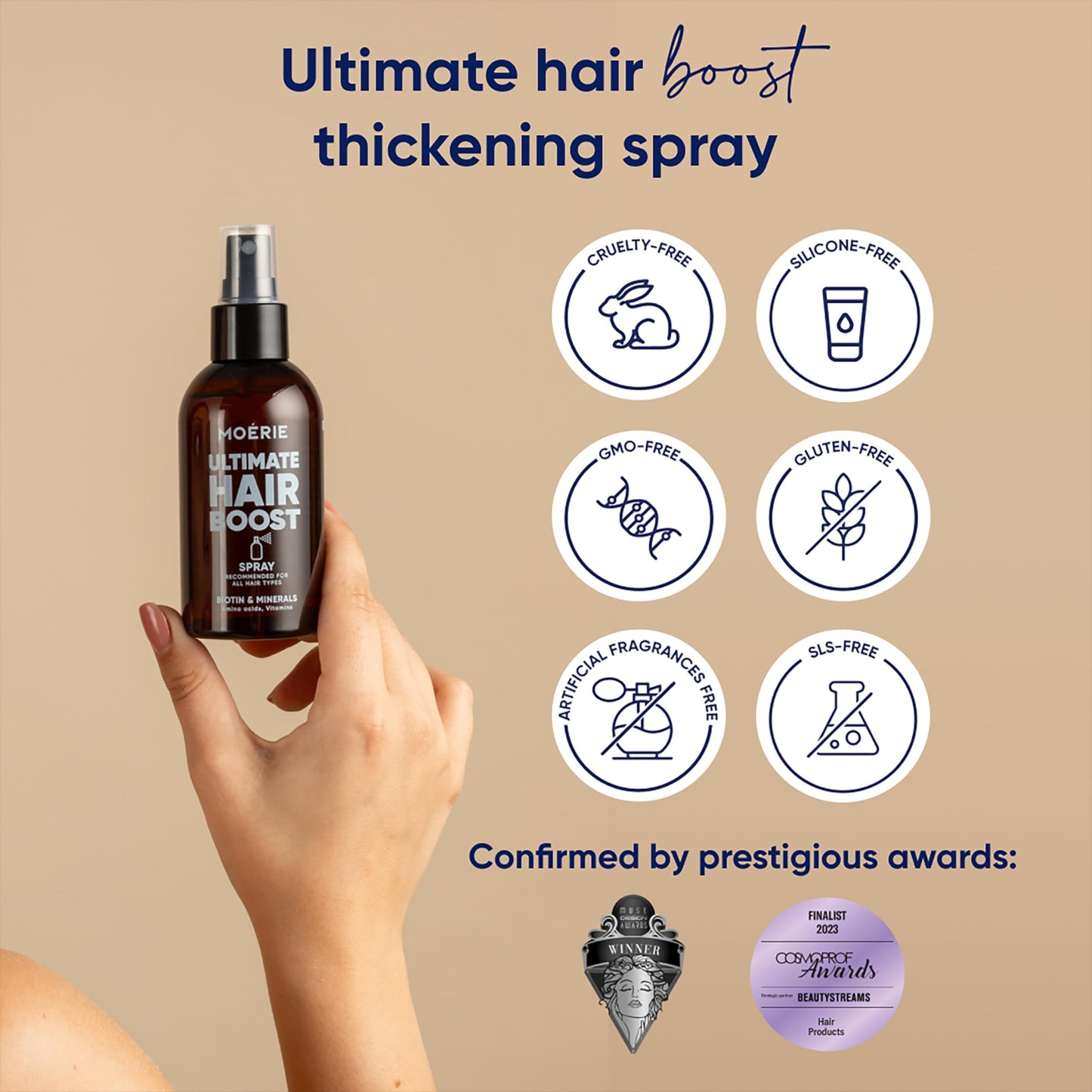 Moerie Ultimate Hair Growth Spray Designed to Strengthen & Stop Hair Loss - 100% Natural Serum for with over 100 Minerals, Vitamins & Amino acids - Fresh Scent - 5.07 Fl. Oz