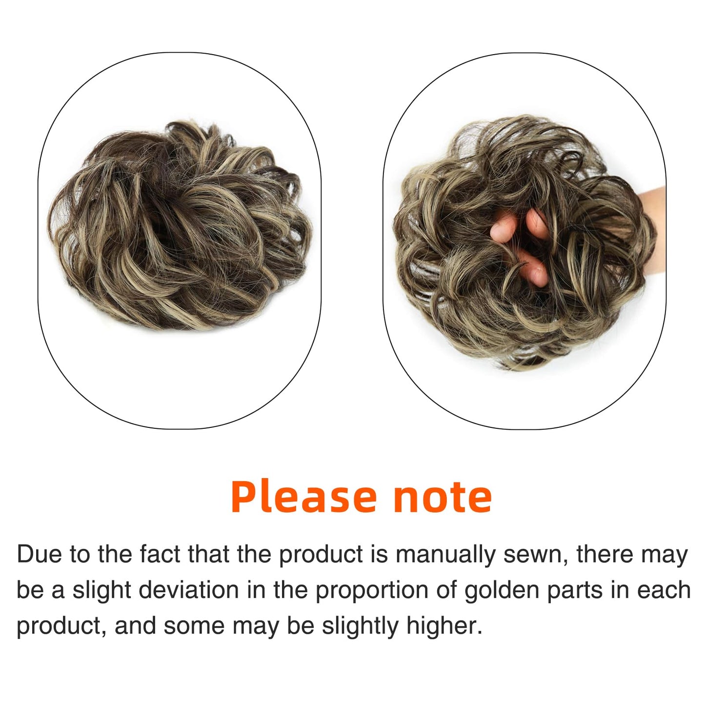MORICA 1PCS Messy Hair Bun Hair Scrunchies Extension Curly Wavy Messy Bun Hair Synthetic Chignon Hairpieces for Women(Dark Brown & Ash Blonde)