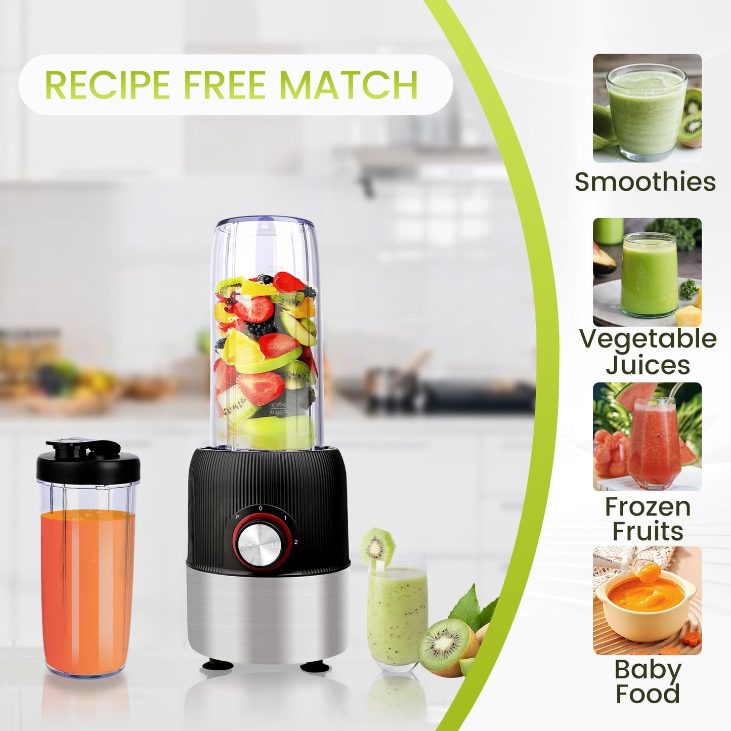 YAHHU Smoothie Blender,1000W Max Blenders for Shakes and Smoothies in Kitchen, With Two Portable Bottle and Spout Lids(1 * 27oz&1 * 6.7oz),Coffee Grinder, 3 Modes Nutritional Recipe Blender,Black