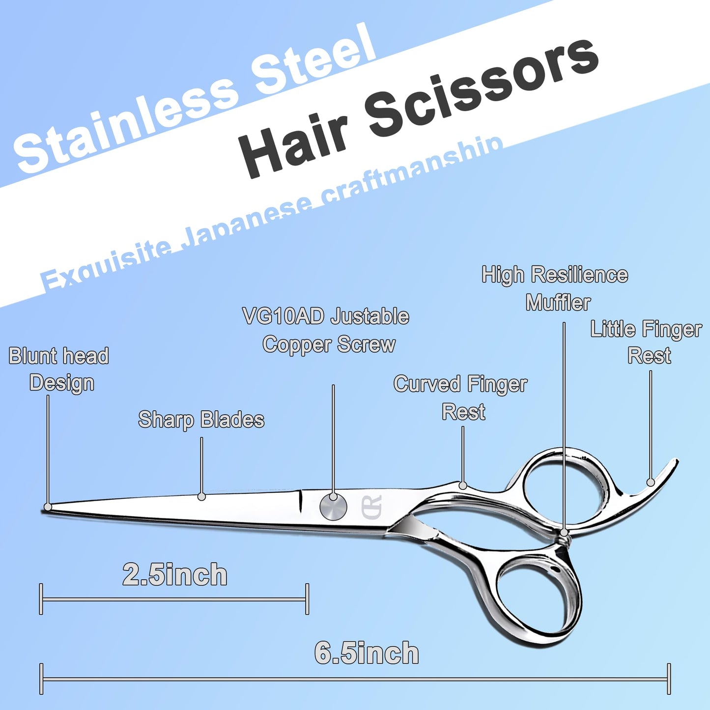 Professional Hair Cutting Shears,6 Inch Barber hair Cutting Scissors Sharp Blades Hairdresser Haircut For Women/Men/kids 420c Stainless Steel (Silver)