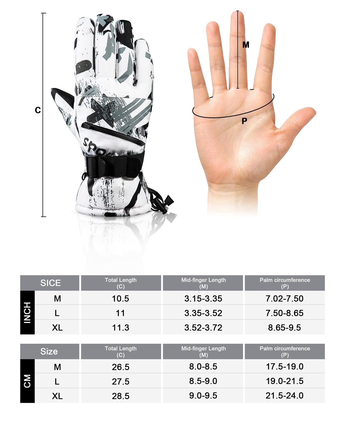 TOBEHIGHER Winter Ski Gloves - 5-Finger Waterproof Winter Gloves, Snowboarding Gloves, Touchscreen Ski Gloves Men