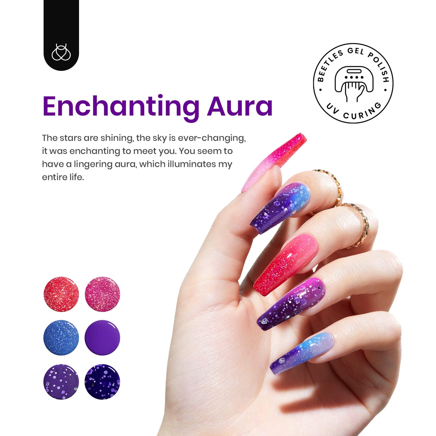 Beetles Color Changing Gel Nail Polish Kit, 6 Colors Pink Red Glitter Blue Purple Temperature Change Gel Polish Soak Off Uv Led Nails Gel