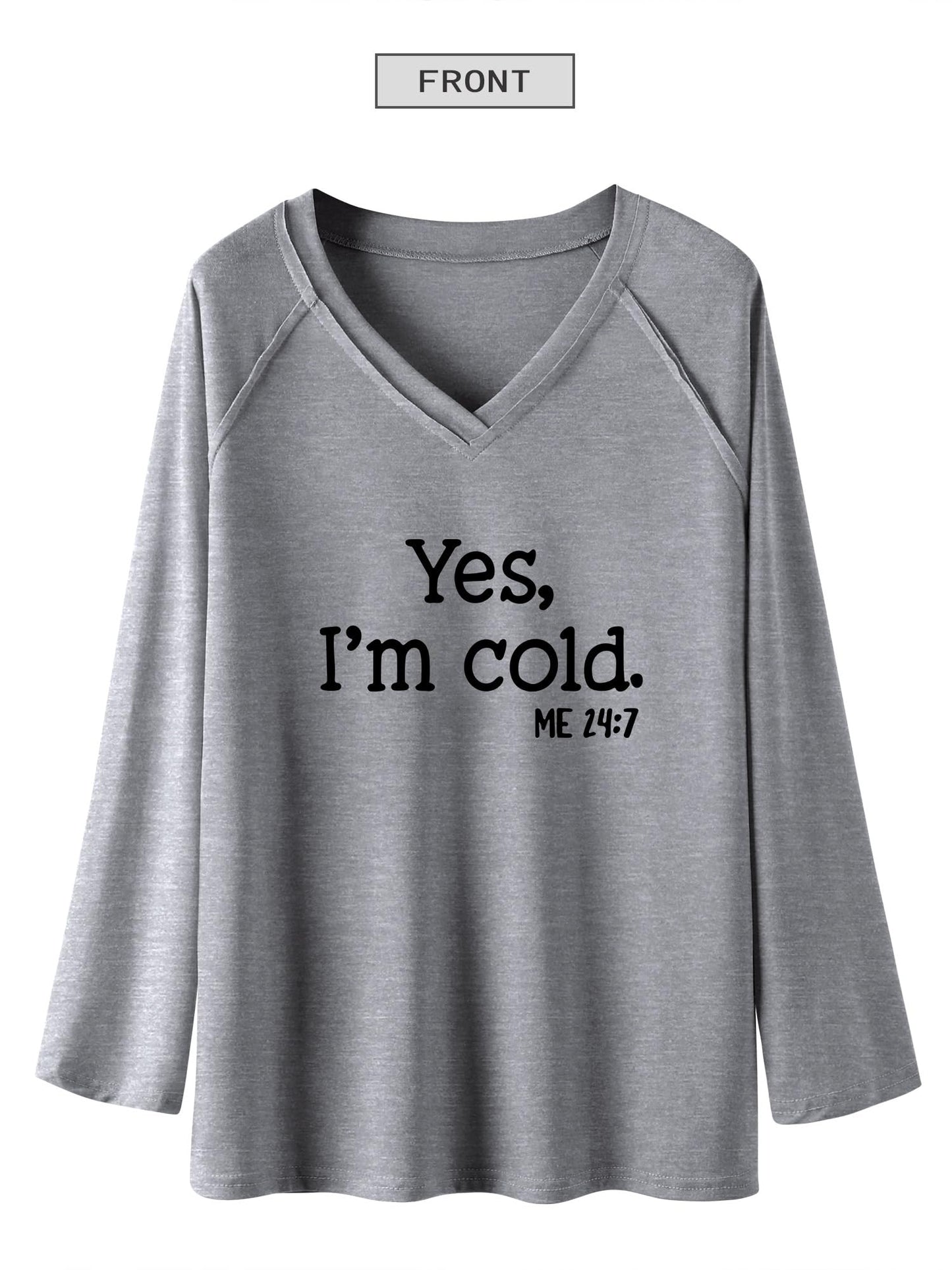 Womens Yes I'm Cold Sweatshirt V Neck Long Sleeve Shirts Casual Loose Graphic Sweatshirts Grey L