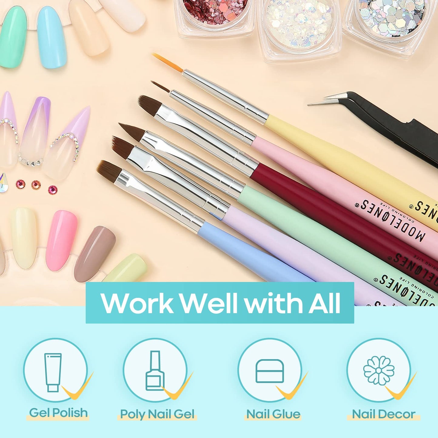Modelones Nail Art Brushes Set, Nail Brush kit Gel Polish, Extension Gel, Liner, Carving, Apex Building, Dotting Pens Professional Tools for Drawing Painting 3D Design Salon & DIY Use
